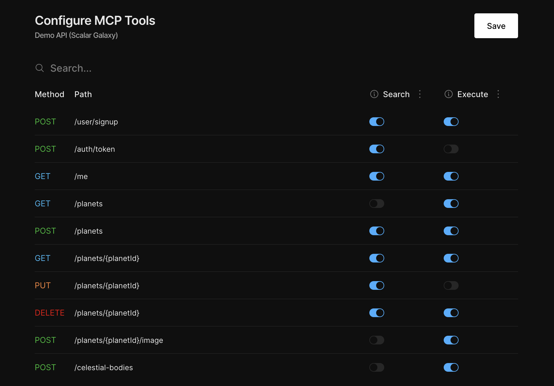 UI to enable/disable endpoints for your MCP server